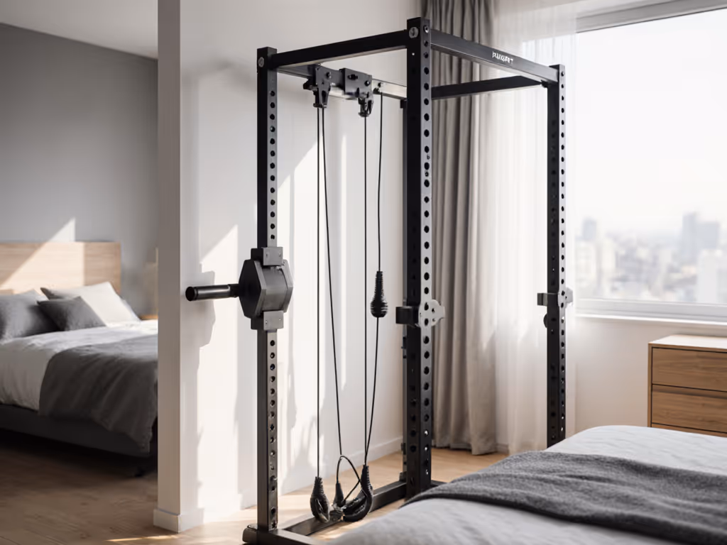 compact_smart_cable_trainer_mounted_on_power_rack_in_apartment_bedroom